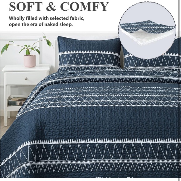 Bohemian SummerLightweight Reversible Microfiber NavyBlueQuiltSet CaliforniaKing - Picture 6 of 8